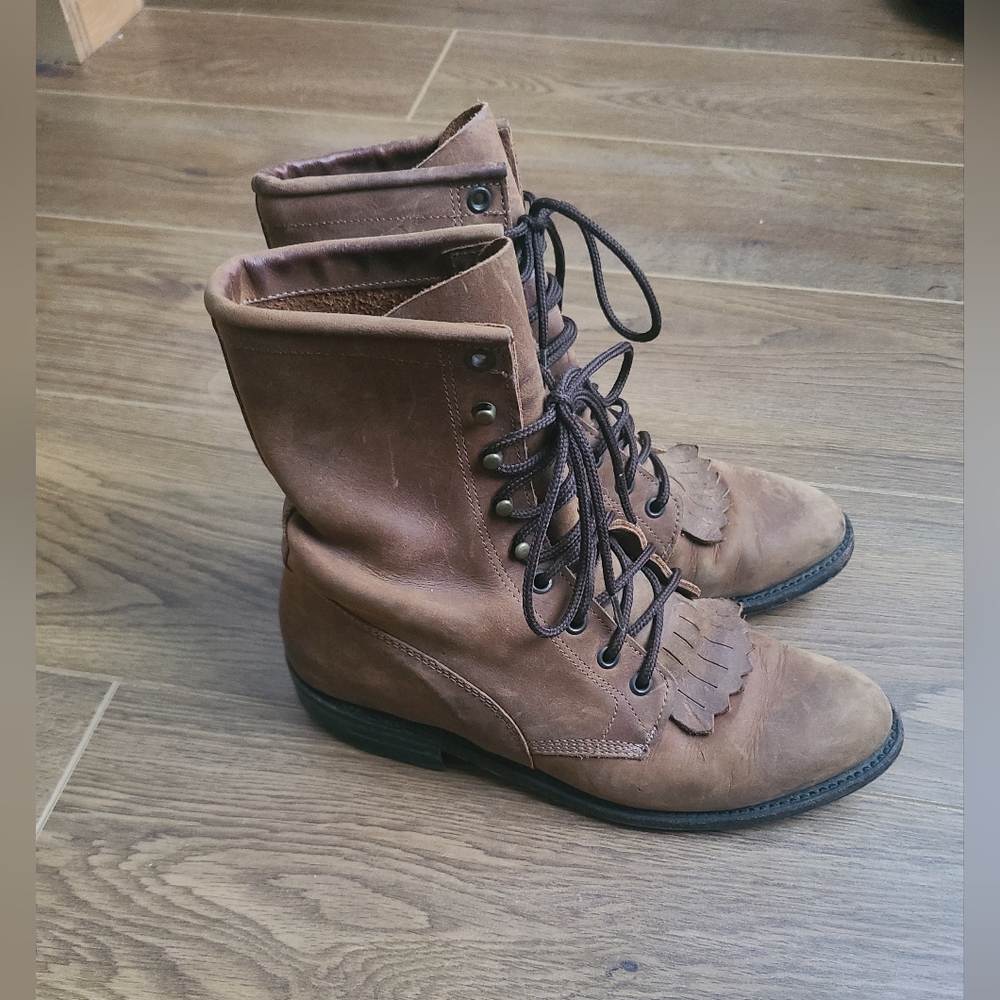 Vintage silver rebel leather cowboy combat boots